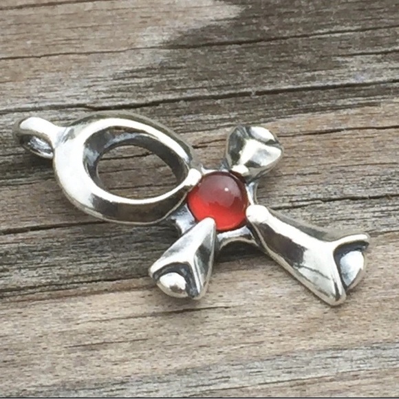 Egyptian Ankh .925 Sterling Silver Pendant w/ genuine carnelian gem made in USA - Picture 7 of 7